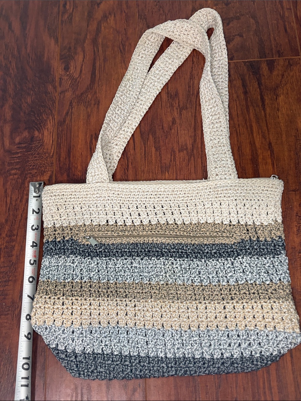 The Sak Crocheted Stripe Tote in Cream, Tan & Gray